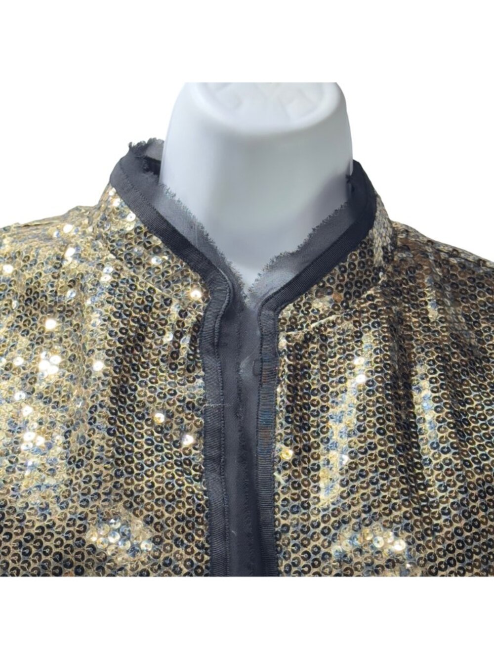 CHICO'S Women's Jacket Gold Sequined Leopard Accents Polyester Open Front Size 2 - Picture 5 of 10